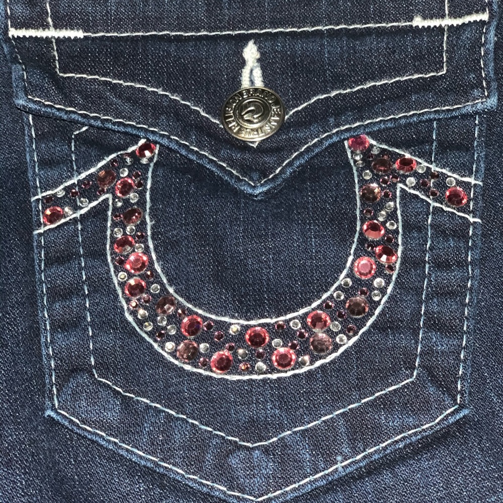 { True Religion } Pink Rhinestone Dark Wash Jeans - Picture 3 of 8